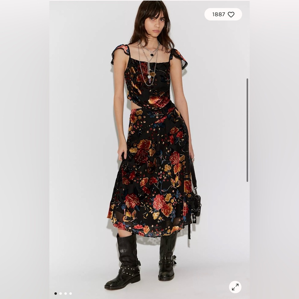 Free People Electra Heart Two Piece Midi Skirt Set XS Floral Boho